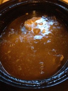 The thickening of the bone broth. Cooking for 24 hours. 